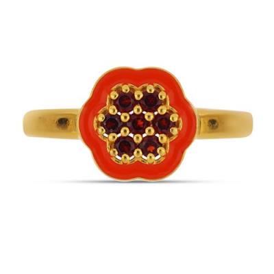 GARNET ENAMEL FLOWER RING IN 925 STERLING SILVER | WHOLESALE JEWELRY MANUFACTURER USA